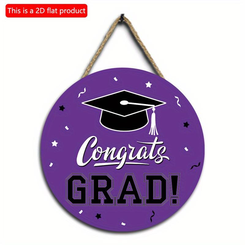 2D flat 20*20cm 1pc Simple and atmospheric style Purple Graduation Wall Hanging Decor, Bachelor's Cap pattern high quality Round Wood Art Plaques Sign