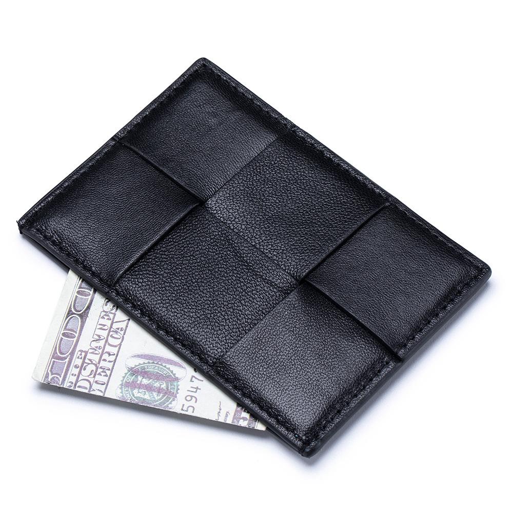 

2025 new ultra-thin card bag, women s business card clip, woven sheepskin, small and delicate portable card holder, bill holder. чёрный