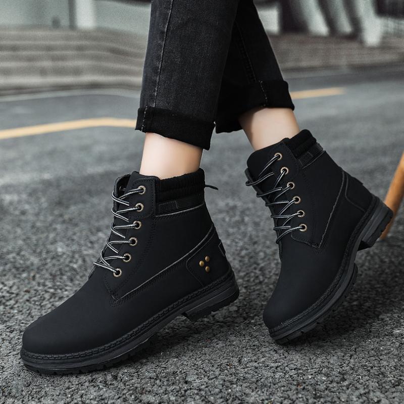 Fashion European American Trendy Women's Boots 2024 Autumn New Outdoor Thick Bottom Versatile Large Solid Color Women's Boots Sneakers