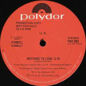 

12inch Record UK 3 Nothing To Lose PRO082 Polydor 1979 Canada Rock Used