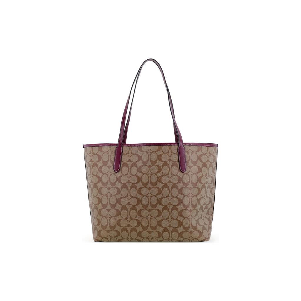 Coach City 33 Classic Monogram Tote Bag Women Tote Khaki Deep-Berry-Red 5696-IMRSF