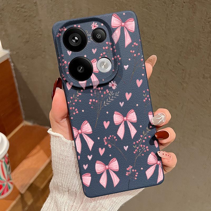 Pink Bowknots Floral Pattern Case For Xiaomi 14T 13T 11T Pro Funda Redmi Note 14 13 12 11 Pro 5G 4G Leather Texture Silicone Cover