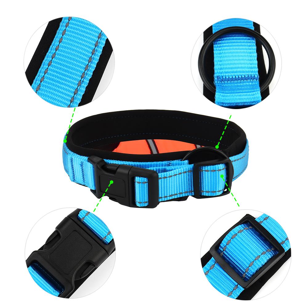 Classic Nylon Dog Collar, Adjustable Reflective Pet Collar with Submersible Padding & D-Ring Outdoor Dog Walking for Small and Large Dog
