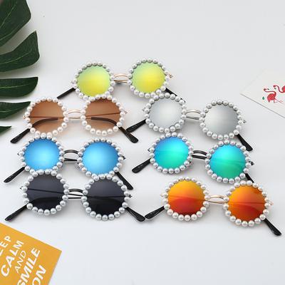 Klebrige Perlen Kinder Sonnenbrille B138 Mode Baby Straßenaufnahme Trendige Runde Rahmen Brille