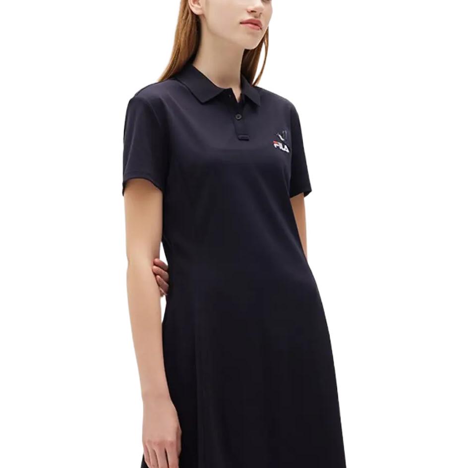 Fila Solid Color Letter Logo Fashion Casual A-Line Short Sleeve Dress Women Dresses Legendary-Blue F51W228310FNV