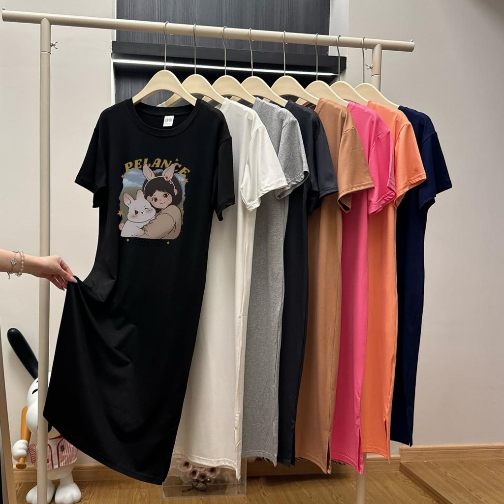 Weit geschnittenes Damen-T-Shirt-Kleid mit Rundhalsausschnitt und kurzen Ärmeln in großer Größe, langes lässiges Kleid, knielanges Nachthemd