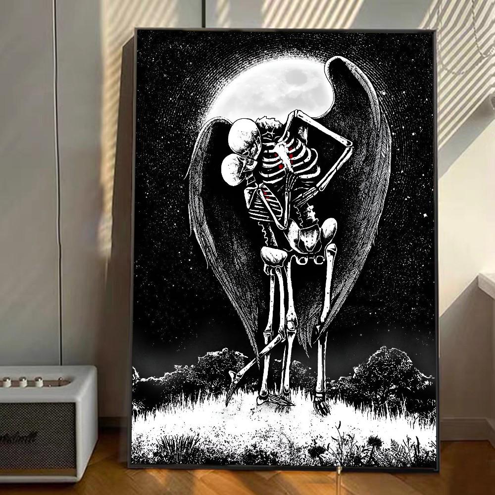 1pc Simple Skull Love Married In Love Poster Stickers Art Wall Murals Decor Game Room Decor Gifts Kawaii HD Painting Cat Cars
