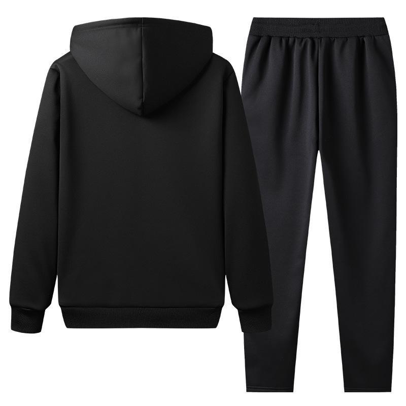 Large Size 5XL Men's Stretch Cold Proof Sportswear Set Top Hooded Sportswear Loose Warm Solid Color 1 Set Of Clothes