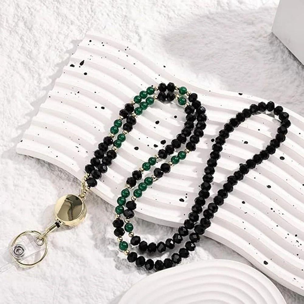 Fashion Crystal Beads Lanyard for ID Badges Natural Badge Card Holder Nurse Accessories