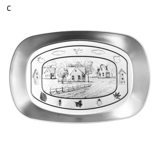 Retro Tinplate Dinner Plate Stainless Steel Serving Tray Round Seasoning Plates