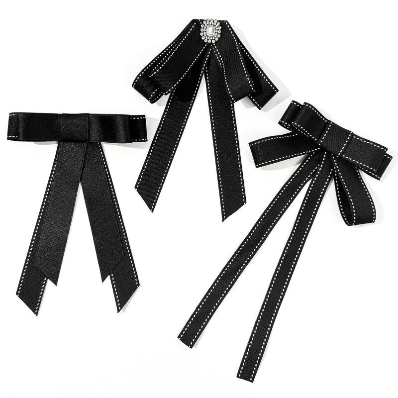 Schwarzes Schleifenstoff Schleife Brosche Krawatte Bluse Pullover Ausschnitt Accessoires Dekoration