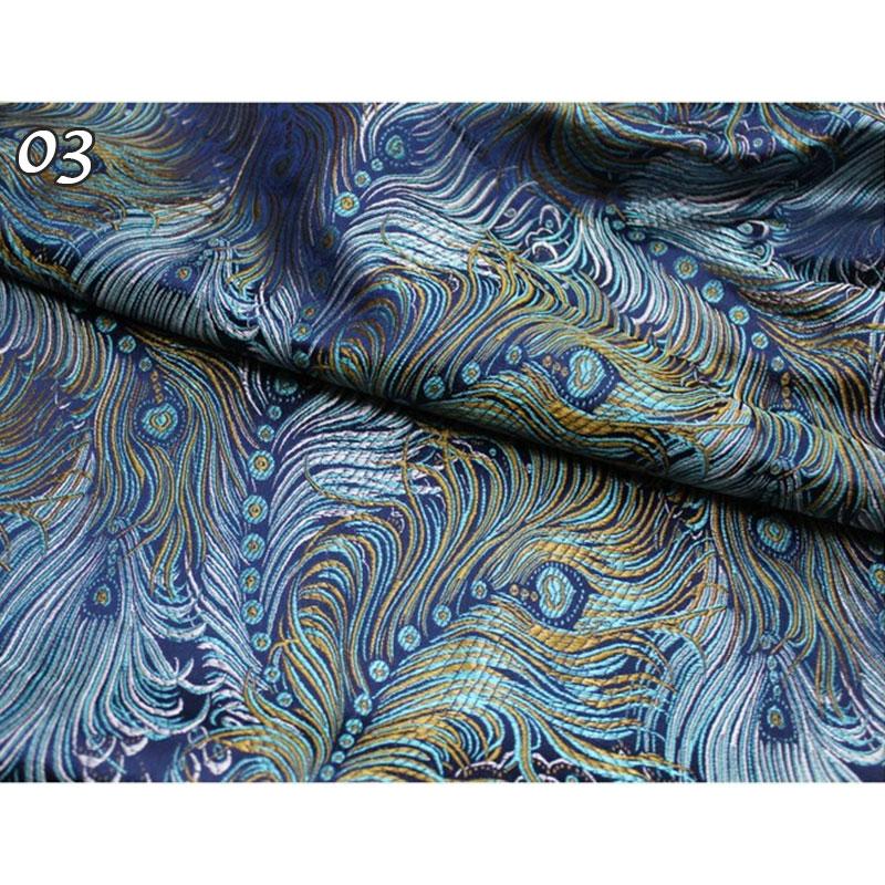 50*75cm Antiker Stil Pfauenfeder Muster Jaquard Satin Brokat Stoff DIY Nähen Cheongsam Bekleidung Polster Dekorationsstoff