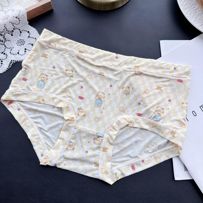 Plus Size Ladies Spring and Summer Lovely Printed Ice Silk High Waist Underwear