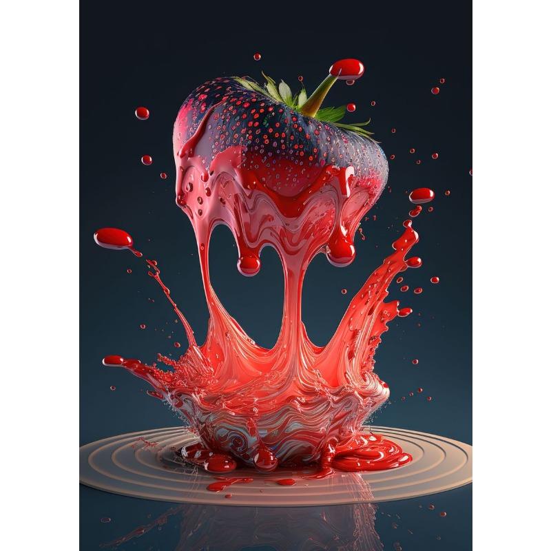 Strawberry Fruit Poster Abstract Red Strawberries Juice Canvas Painting Wall Art for Kitchen Orchard Living Room Home Decor