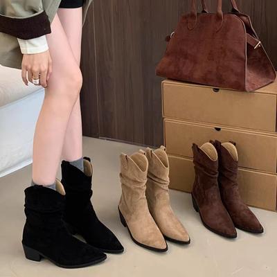 Mode 2025 Damen Winter Neue Imitat-Wildleder Kurze Stiefel Täglich Zuhause Büro Flacher Schaft Bequeme Damenstiefel