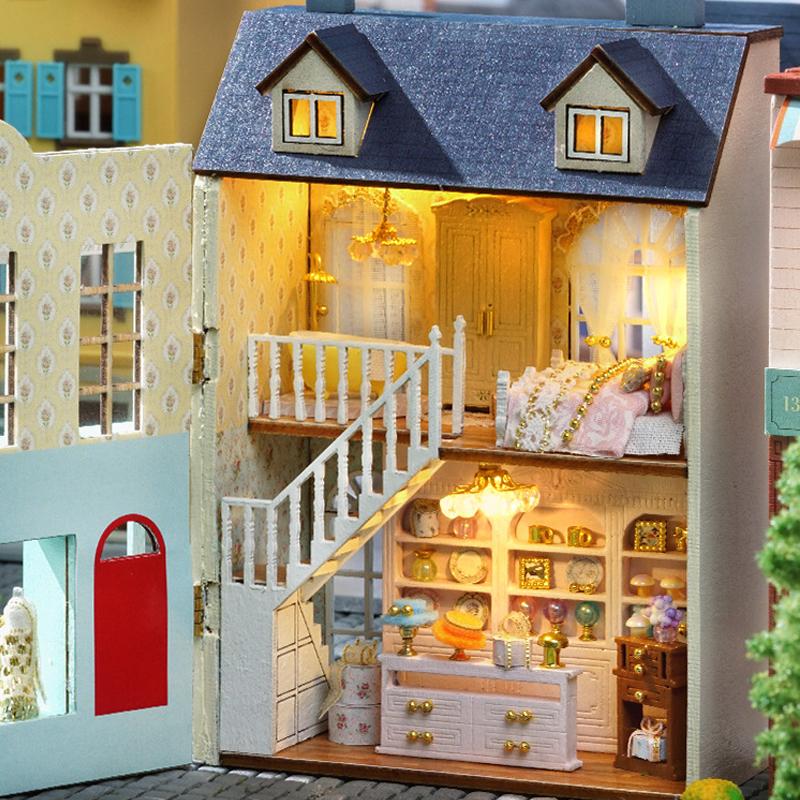 Diy Mini Wooden Dollhouse With Furniture Light Doll House Casa Assembly Model Pink Princess Villa Architecture Kit Toys Birthday