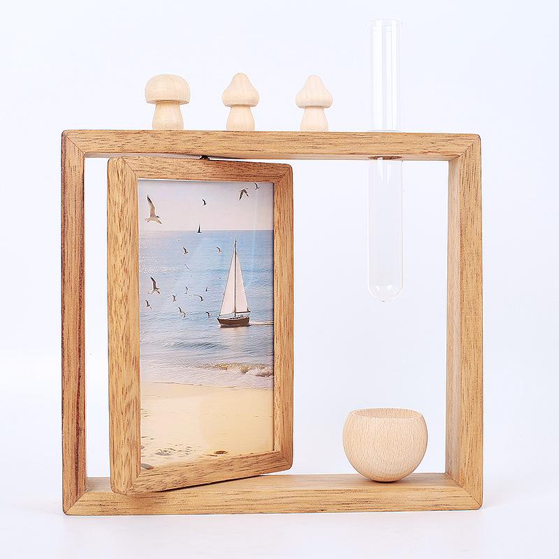 Creative Rotating Solid Wood 6-inch Photo Frame with Logo Customization - Multifunctional Tabletop Stand for Photos.