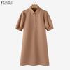 ZANZEA Women Casual Turn Down Collar Summer Short Sleeve Shirt Dress