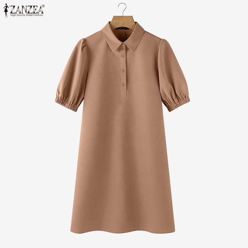 ZANZEA Women Casual Turn Down Collar Summer Short Sleeve Shirt Dress