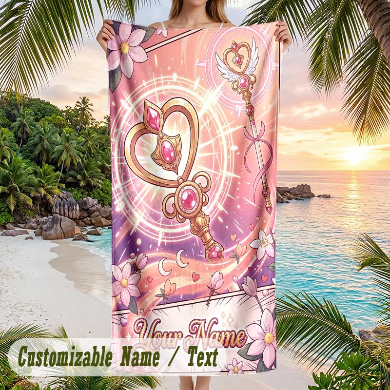 Sailor Moon Beach Towel, Personalized Custom Name Text, Quick Dry Large Absorbent Towel For Beach Pool