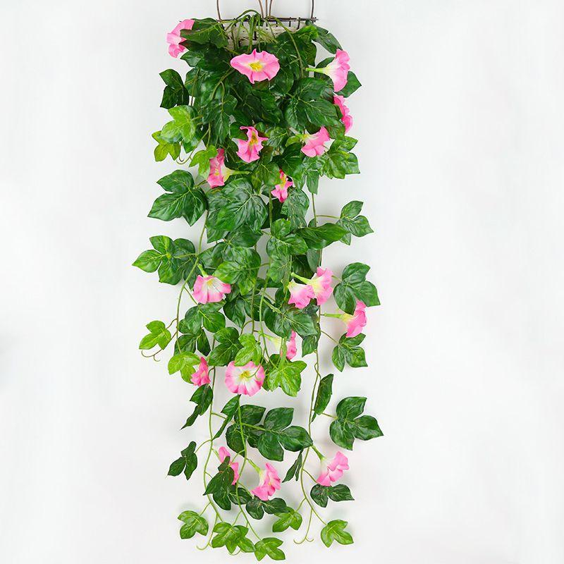 Lifelike Hanging Basket Artificial Flower Morning Glory Vine For Stunning Home Wall Decor