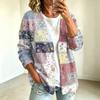 Women's fashionable casual buttoned patchwork fabric printed coat