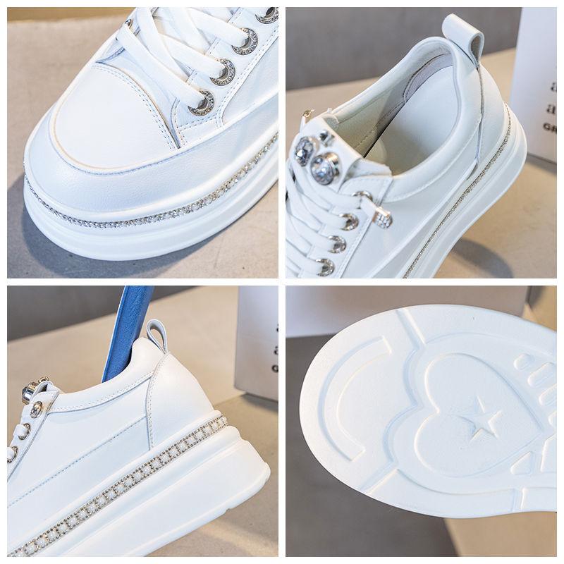 Fujin Baskets compensées en cuir véritable de vache pour femme, chaussures de sport épaisses, respirantes, vulcanisées et confortables, collection printemps-été-automne, 6 cm