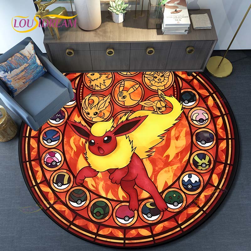 Cartoon Pokemon Round Carpet Fashion Cartoon Pictures Printed Round Area Rugs Parlor Bedroom Floor Mat Anti-slip  Area Rug  Rugs