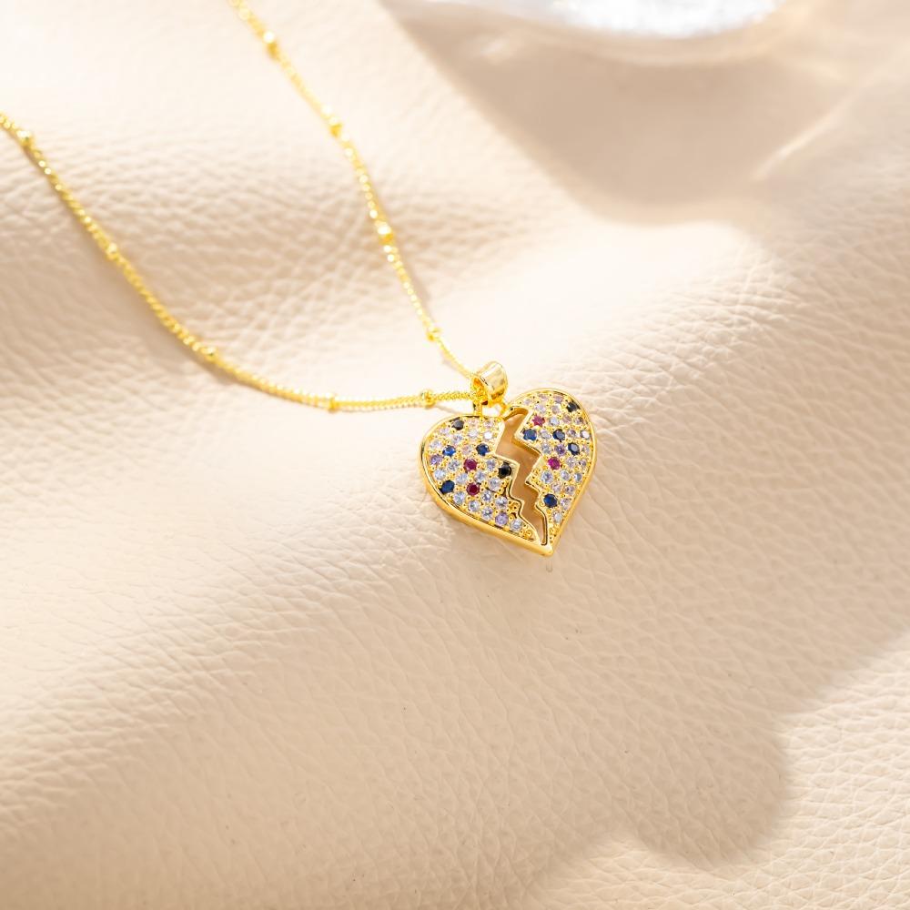 Sparkling Heart Zirconia Necklace, Golden Plated Chain, Bridal Jewelry for Wedding & Party