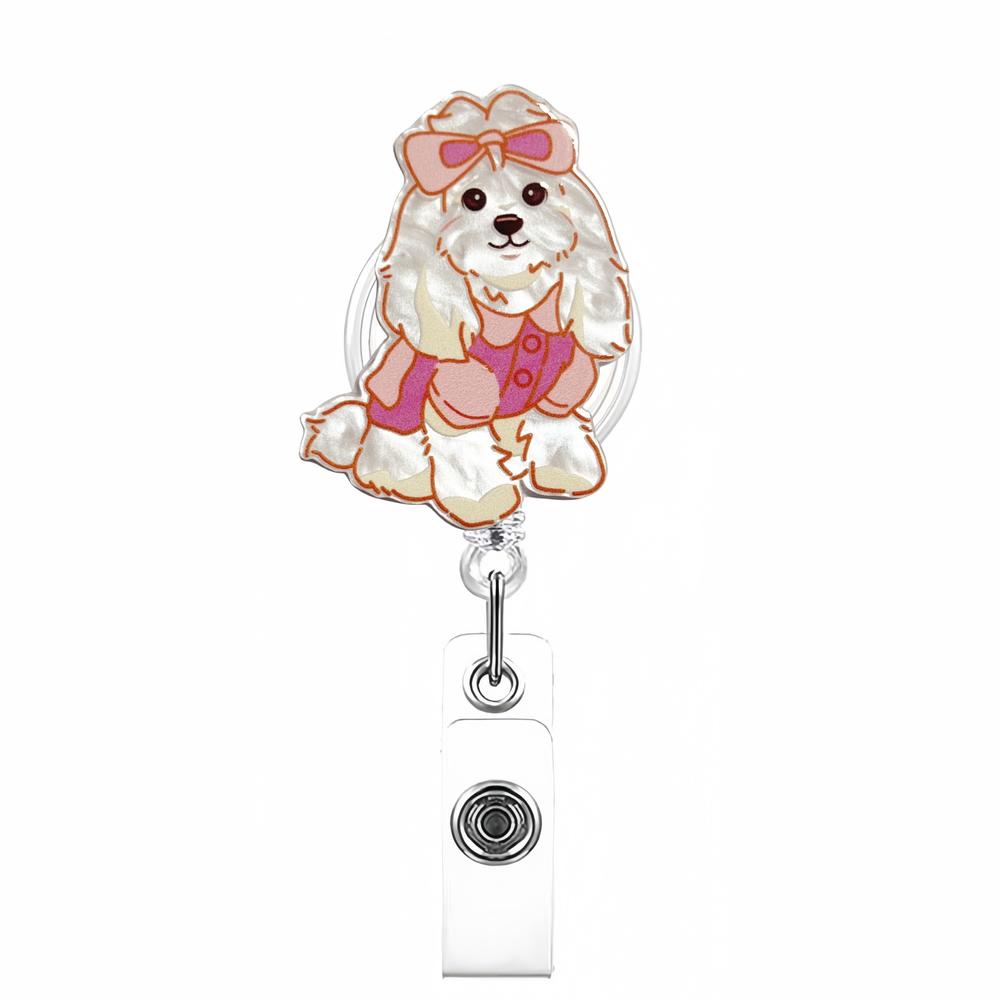 Bow Cherry Acrylic Badge Holder Sparkling Powder Medical Theme Retractable Pull Badge Reel Id Lanyard Name Tag Card Badge Holder
