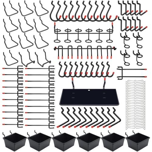 156 Perforated Board Hooks, Punching Board Hooks, 25mm Hole Pitch, Dedicated T-Hooks, Mesh Hooks, Plastic Box Included, Hanging Rack, Fixing Hardware,