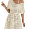 Women's Sheer Lace Camisole Beach Dress with Drawstring Waist and Bow Ties