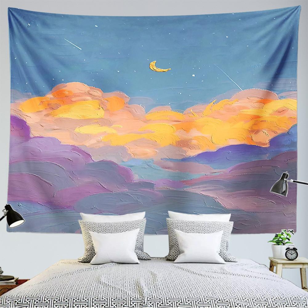 Oil painting landscape tapestry moon cloud wall hanging Kawaii room hippie land girl bedroom aesthetic tapestry decoration