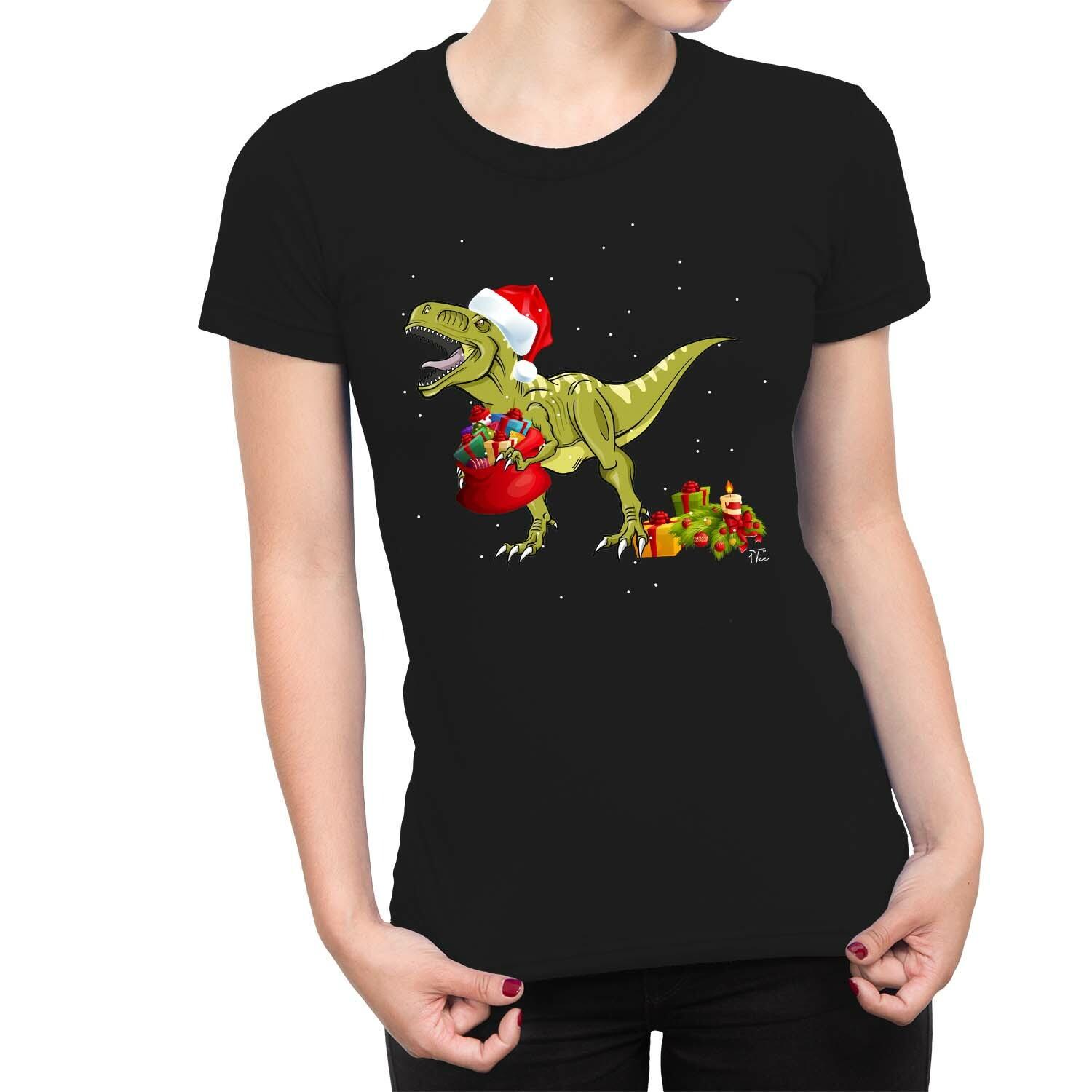 1Tee Womens Dinosaur Christmas T-Rex and presents T-Shirt XXXXL