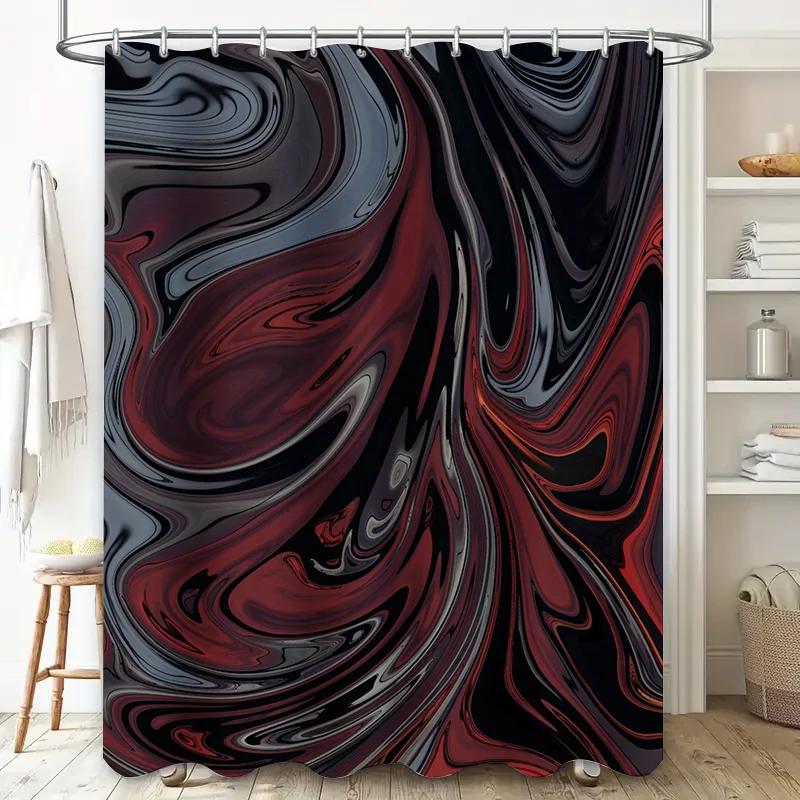 GAELuxury Marble Print Shower Curtain Waterproof Bath Decor for Modern Bathroom Design Red Black Grey Pattern Size 180X240cm