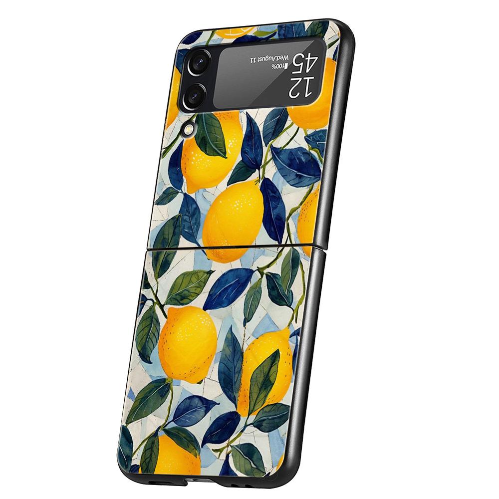 Luxus Handyhülle Für Samsung Galaxy Z Flip 3 4 5 6 Hartes Faltbares PC Für Samsung Z Flip3 Flip4 Flip5 Cover Retro Frucht Zitrone
