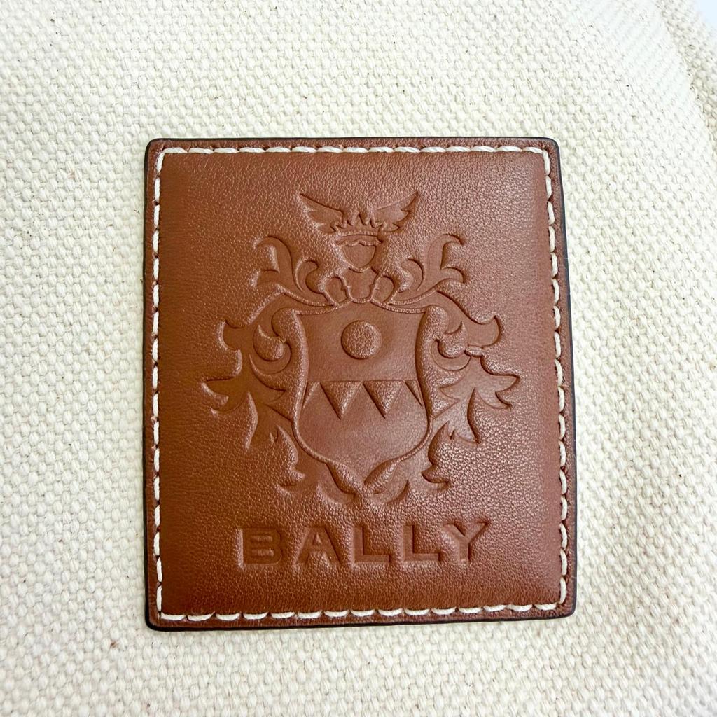 Excellent BALLY Tote Bag AKELEI Large Logo Leather Patch Canvas Ivory System Used