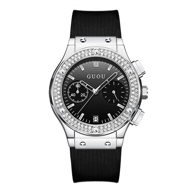 Women's Watch Ins Style Personality Simple Silicone Strap Simple Multifunctional Calendar Rhinestone Women's Watch