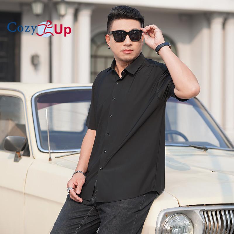 

Уютные мужские трикотажные классические рубашки, влагоотводящие, без морщин, эластичная повседневная рубашка на пуговицах в 4 направлениях 7XL чёрный