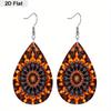 Charming Mandala Floral Black White PU Drop Dangle Earrings for women, Blue Orange Mandala Beach Theme Double Sided Hoop Earring