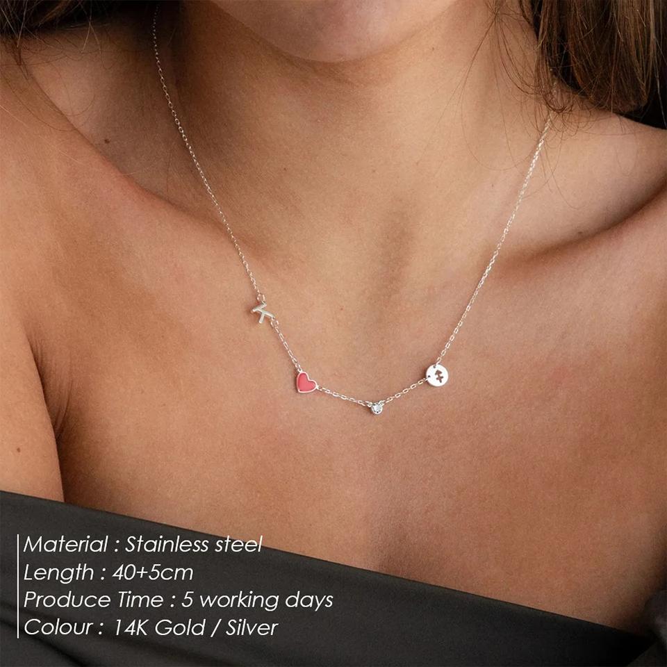 EManco Dropshipping Personalized Jewelry Colorful Rhinestone Necklace Diy Letter Heat Charm Constellations Necklace for Women