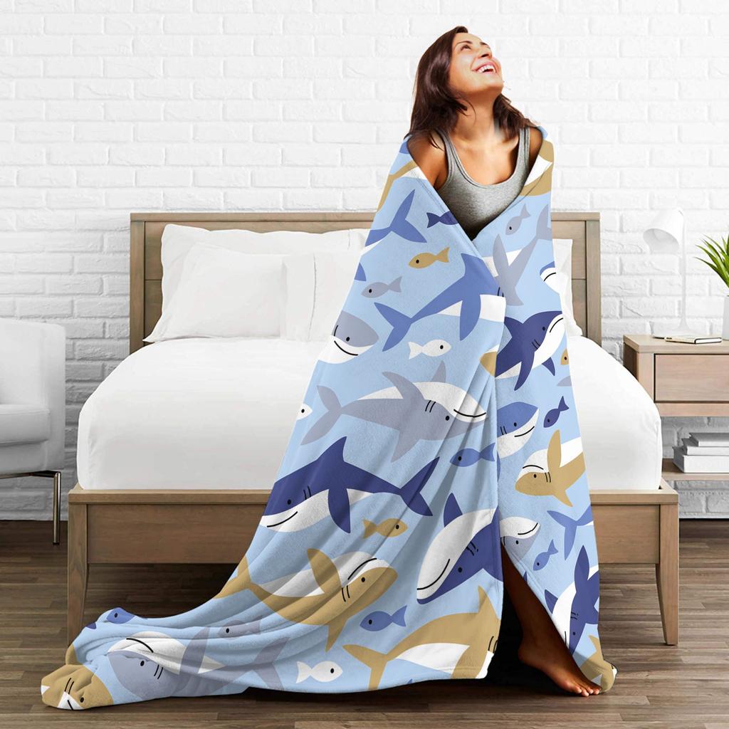 cute sharks Blanket Quality Warm Soft  Throw Blanket Winter Camping Couch Chair Sofa Bed Novelty Bedspread
