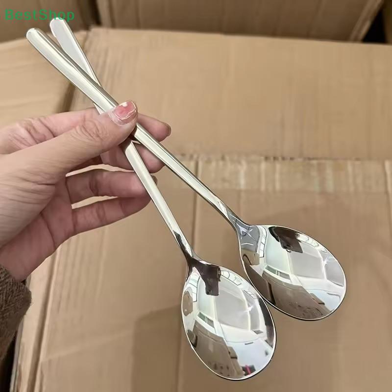 Ensemble Cuillère et Fourchette en Acier Inoxydable Vaisselle Style Coréen Cuillères à Long Manche pour Adultes Repas et Soupe, Cuillères à Soupe Ménagères