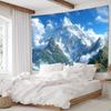 2D Alpine Mountain Tapestry, Majestic Snow Peak & Clouds Wall Art for Home Decor