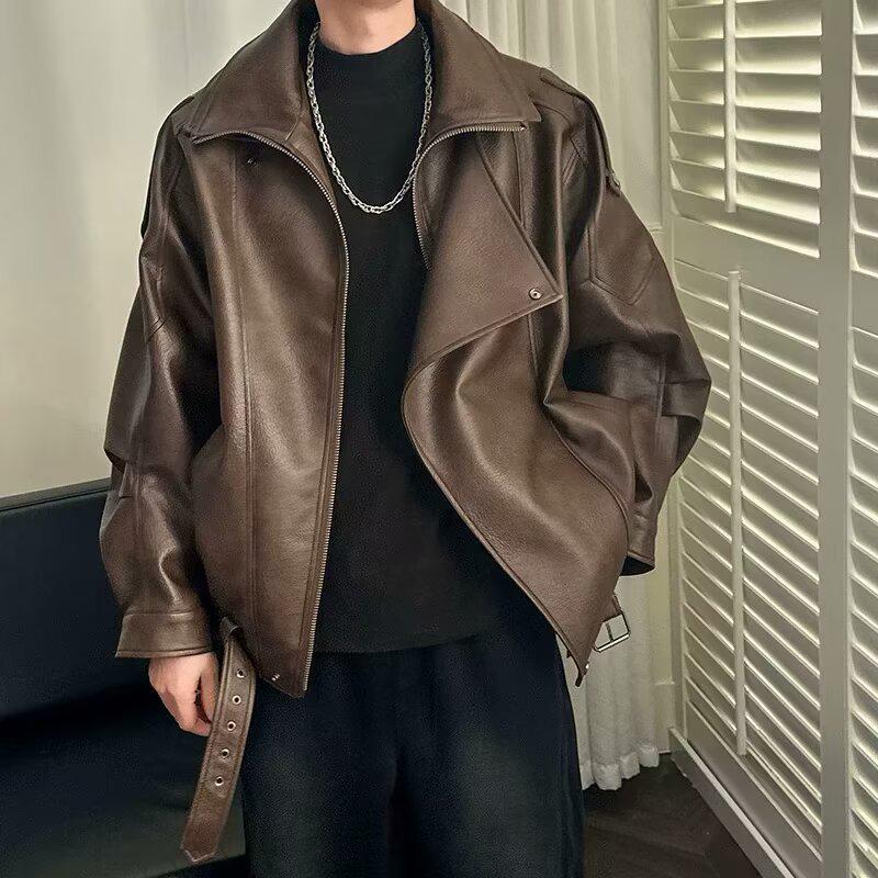 Men's Trendy Harajuku Style Leather Jacket – Autumn/Winter Casual Loose Outerwear