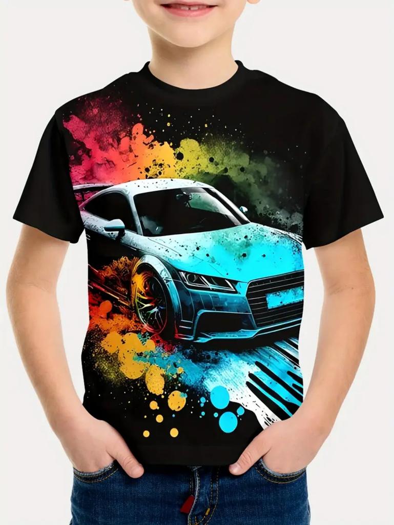 Boy T Shirt Racing Cars Print Boys T Shirts Kids Clothes Fashion Children Top Short Sleeve Child T-Shirt Casual Baby Boy Clothes