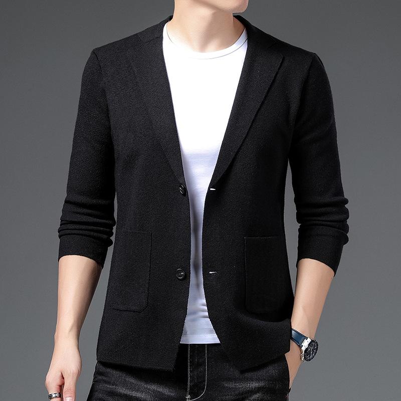 Spring and Autumn New Men's Fashion Knitted Cardigan Youth Middle-aged Casual Trendy Long Sleeve Suit Sweater High-end Jacket