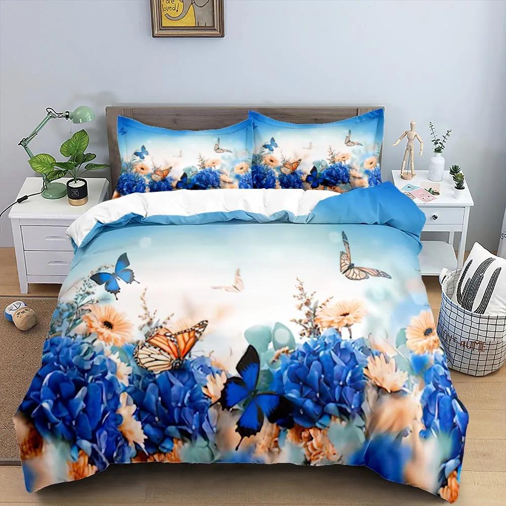 Butterfly Bedding Set 3D Flower Duvet Cover Quilt Cover with Zipper Queen Double Polyester Comforter Set Kid Girl Christmas Gift