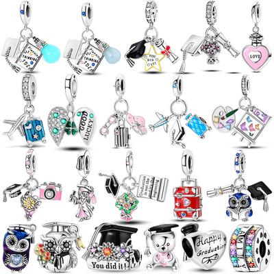 Graduation Trip Charms Bead Copper Zirconium Friendship Mortarboard Pendants Fit Bracelet Diy Jewelry Marking