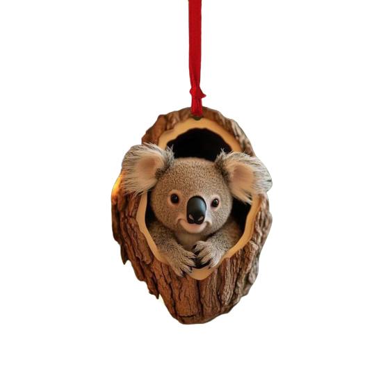 Forest Animal Christmas Ornament 2D Acrylic Owl Raccoon Koala Squirrel Xmas Tree Hanging Decoration for Tree Home Party Decor